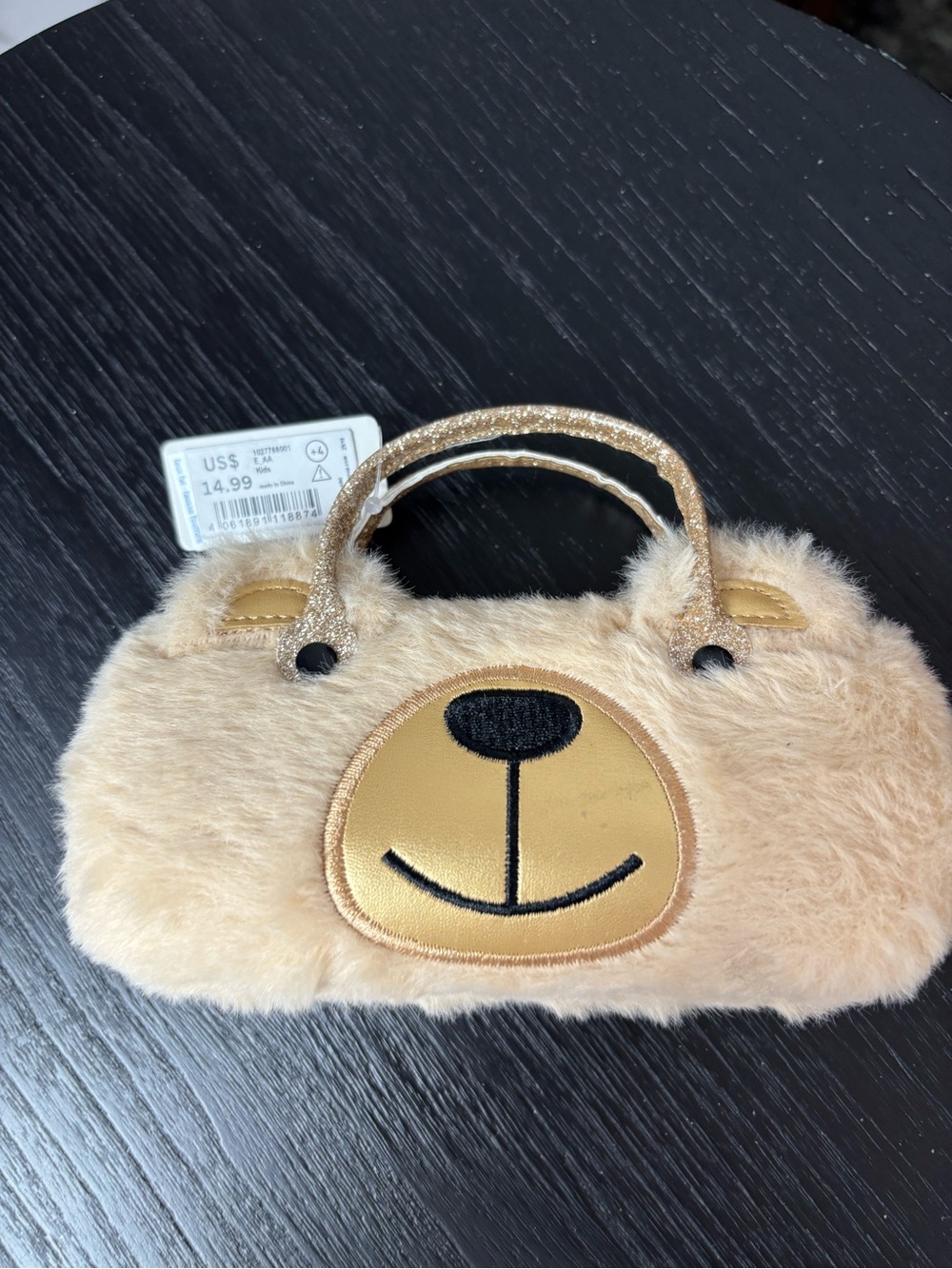 Kids Plush Bear Handle Eyewear Case Purse in Beige